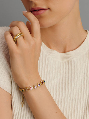 Nialaya Women's Chain Bracelet Multicolored Tennis Bracelet with CZ Multicolored Tennis Bracelet with CZ